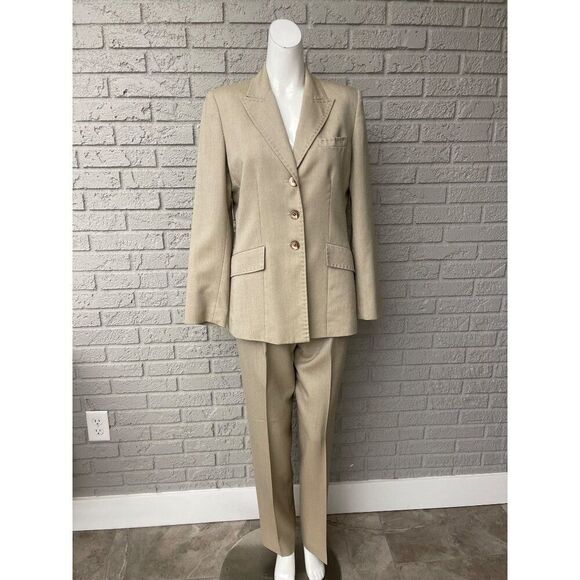 Kasper Women Tan Professional Career 2 Pcs Pant Suit Set Size 6 - Picture 1 of 12